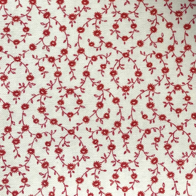 Фото Хлопок принт цветы веточки Moda fabrics 10:110 см молочный/красный  1