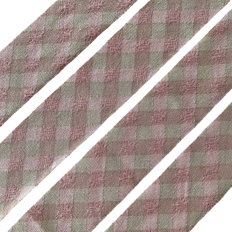 Фото Косая бейка из фактурного хлопка розово-бежевая клетка 2